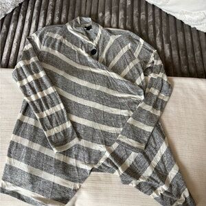 AB Studio Gray and Cream Striped Cardigan Asymmetrical Pancho Trendy